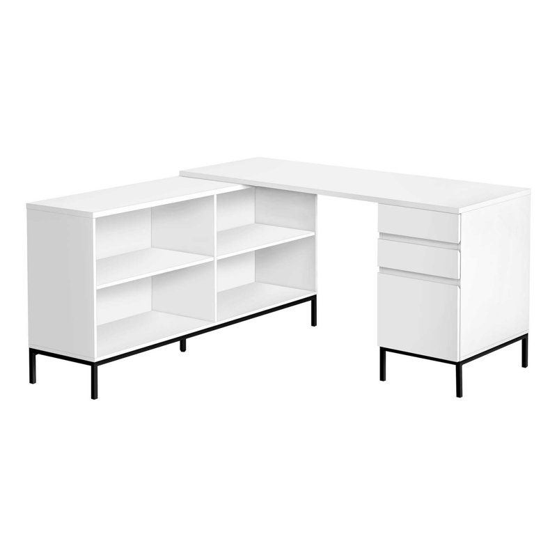Computer Desk, Home Office, Corner, Storage Drawers, L Shape, Work, Laptop, Metal, White