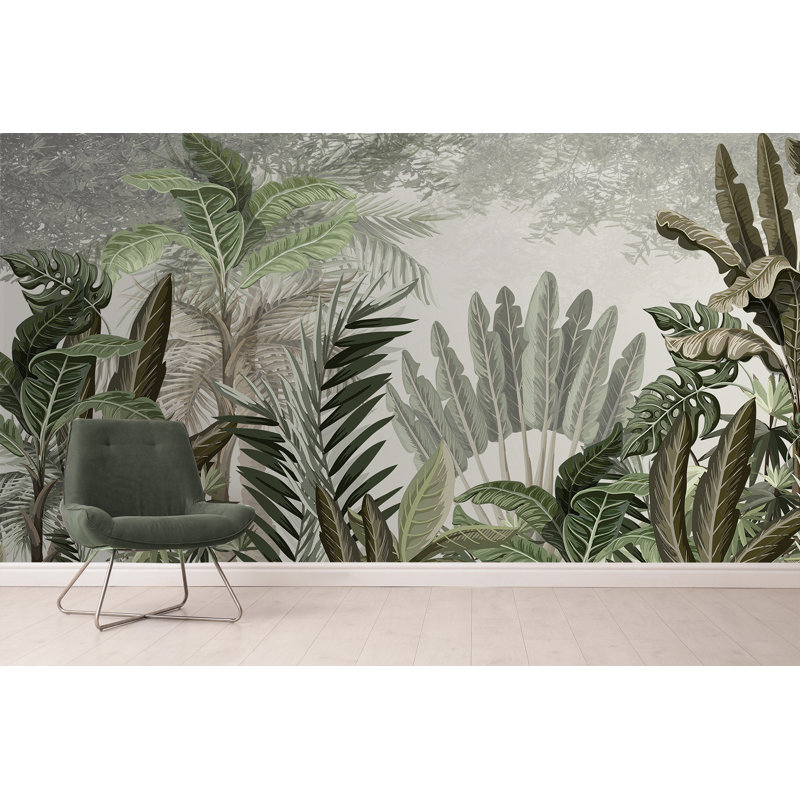 Papier peint amovible feuilles d'arbres de forêt tropicale, L 105,96 po x l 187 po
