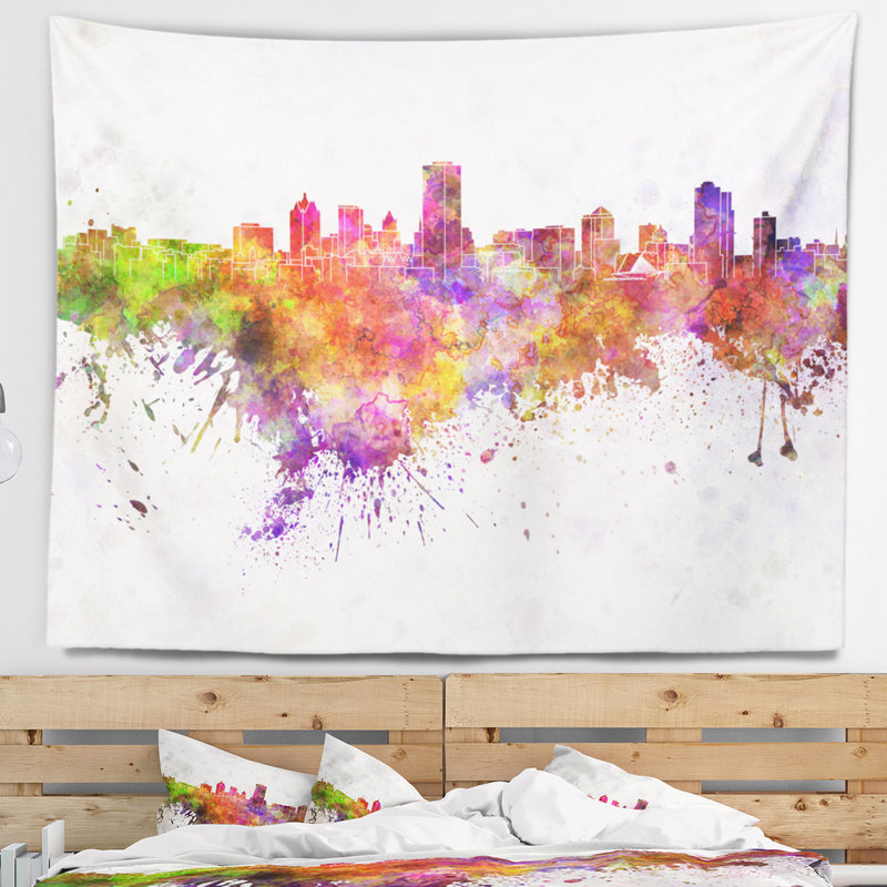 Milwaukee skyline tapisserie Cityscape, H 32 po x l 39 po