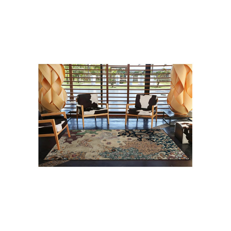 Base tissée à motif moderne et tapis décoratif lavable, Rectangle 2 pi 4 po x 4 pi