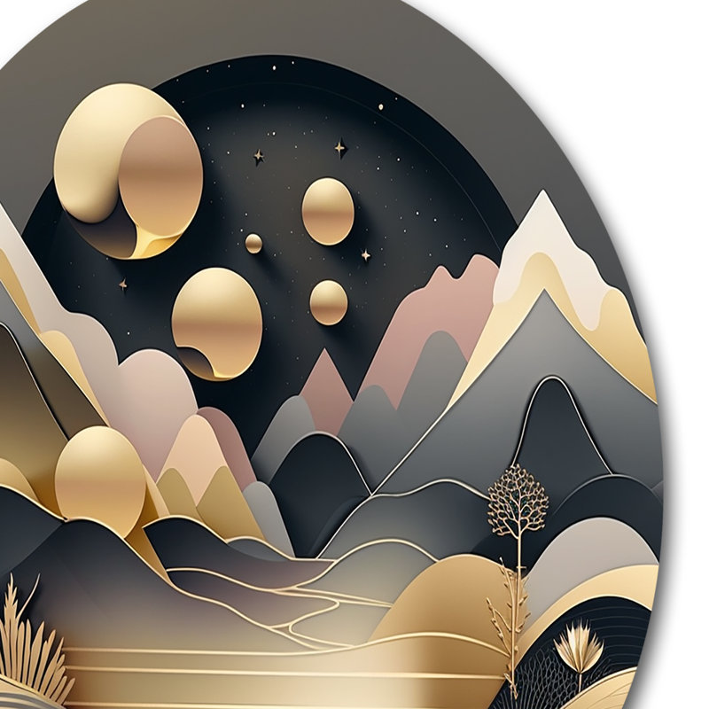 Décoration murale en métal Dreamy Golden Mountain II, H 16 po x l 16 po x P 1 po