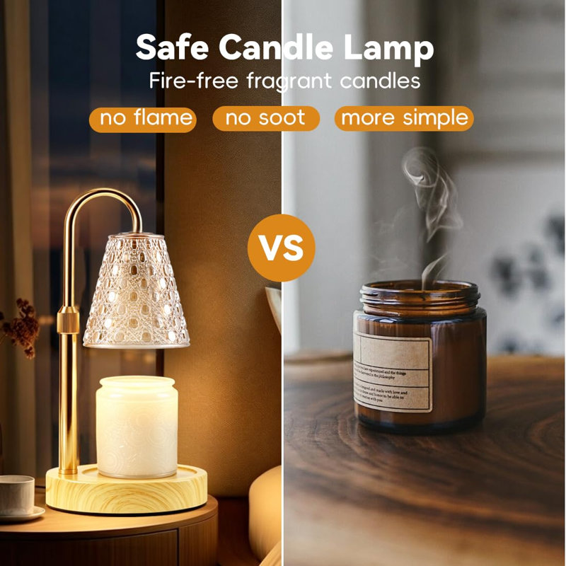 Lampe chauffe-bougie électrique dorée, chauffe-bougie avec minuterie, chauffe-cire pour bougies en pot, chauffe-bougie à hauteur réglable avec 2 ampoules