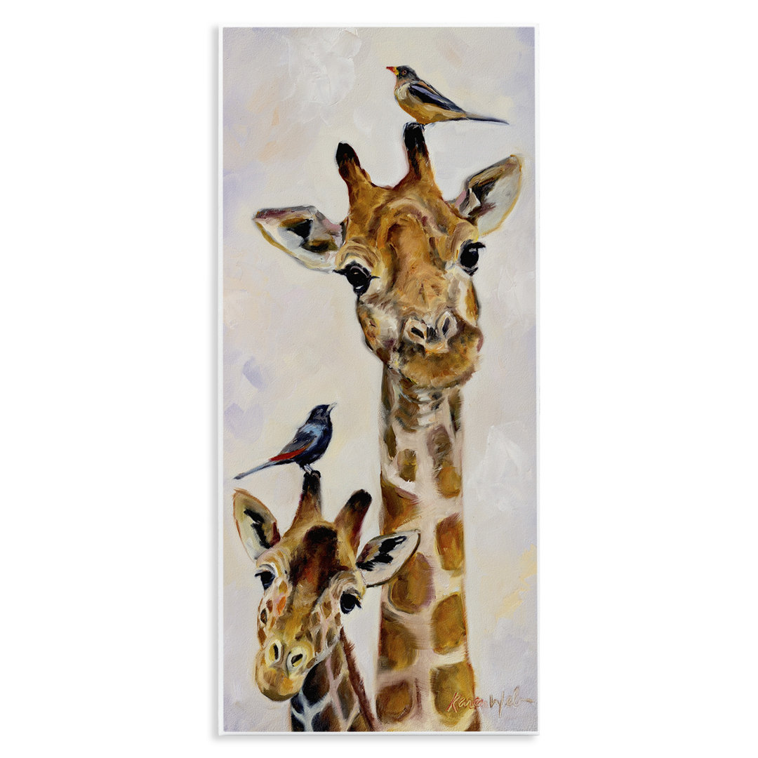 Giraffe Jungle Animal Portrait Perched Birds - Graphic Art Print Indigo Safari