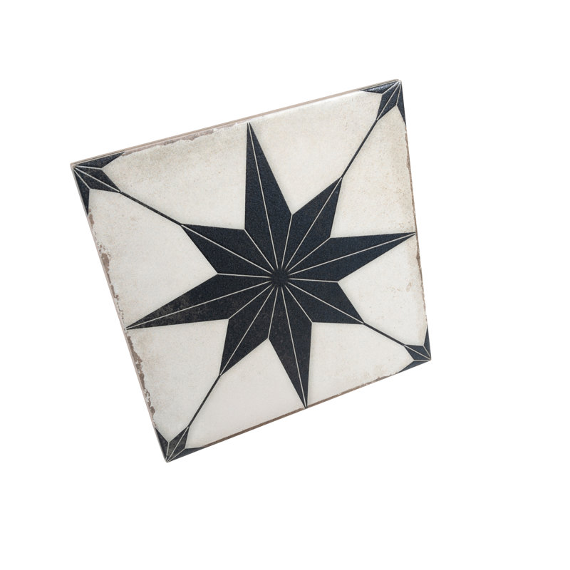 Faenza 8x8 White Black Porcelain Square Motif Wall and Floor Tile (6.46 sq ft/case) - 15 Pack, Black/White