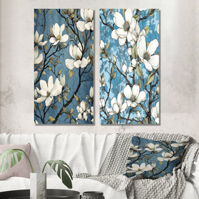 «White Blooimg Magnolias Trees - Magnolias», ensemble de 2 reproductions d'art mural