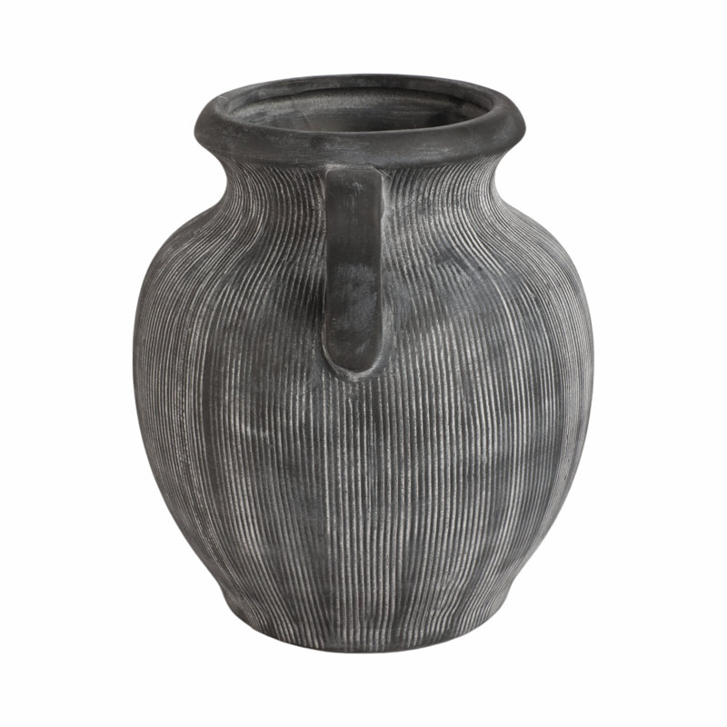 Stoneware Table Vase, 10" H x 9" W x 8" D, Black/Ivory