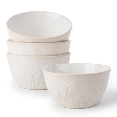 6" Botanical Embossed Reactive Glaze Bowls (Set Of 4)