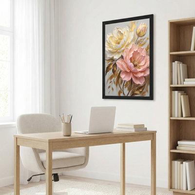 Floral pivoine et rose, reproduction d'art sur toile tendue sur toile, ensemble de 1