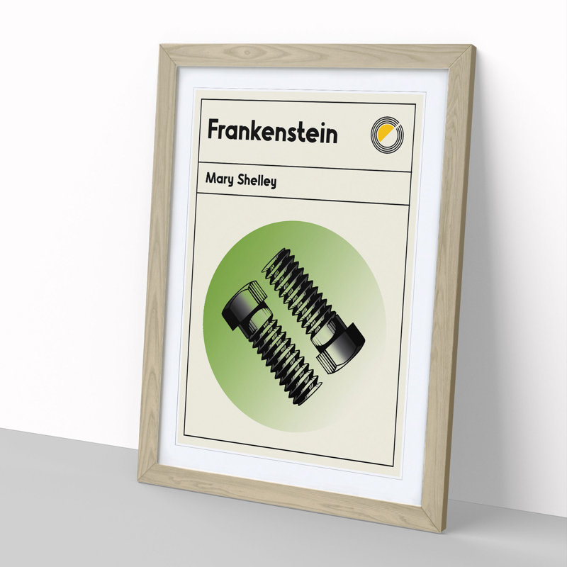 Book Cover Frankenstein Mary Shelley - Picture Frame Graphic Art, Oak, 36cm H x 27cm W x 2cm D