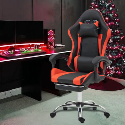 Gaming Chair with Massage Lumbar Support - Ergonomic Video Game Chair for Adults, Adjustable Headrest & Footrest, 90-135° Recline, 360° Swivel, Red