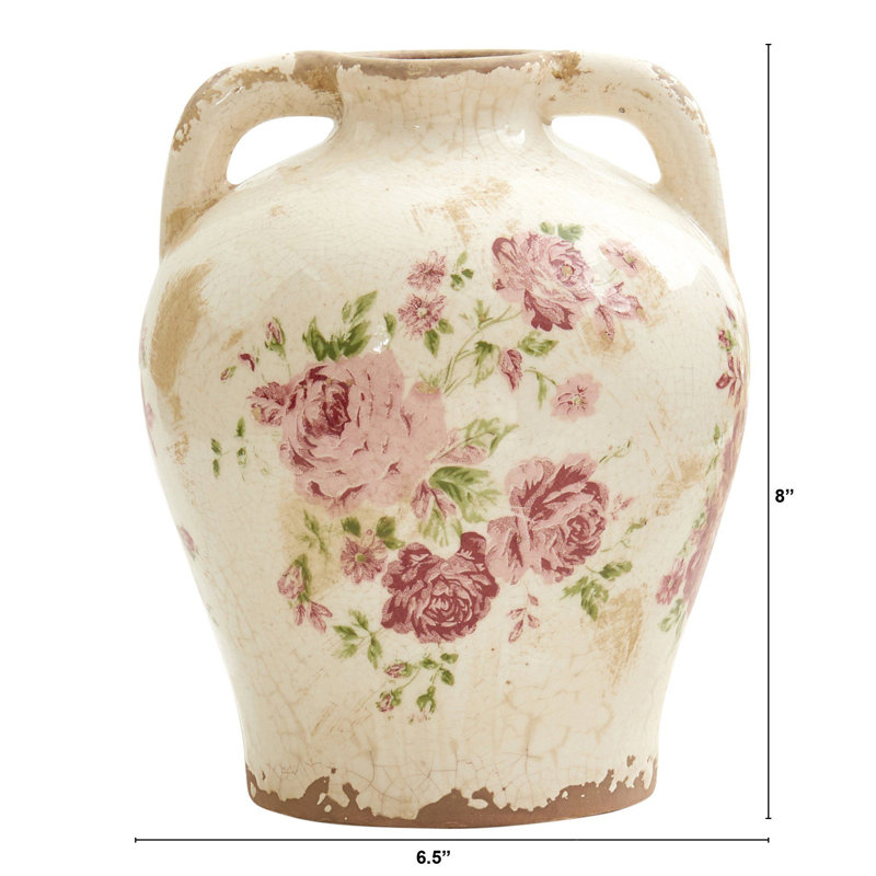 Escarleth 8” Tuscan Ceramic Floral Print Table Vase