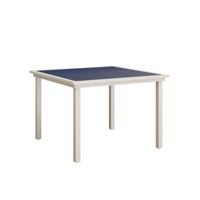 Table de salle à manger carrée en aluminium bleu pacifique avec base blanche matte de 44 po Berlin Gardens Vida