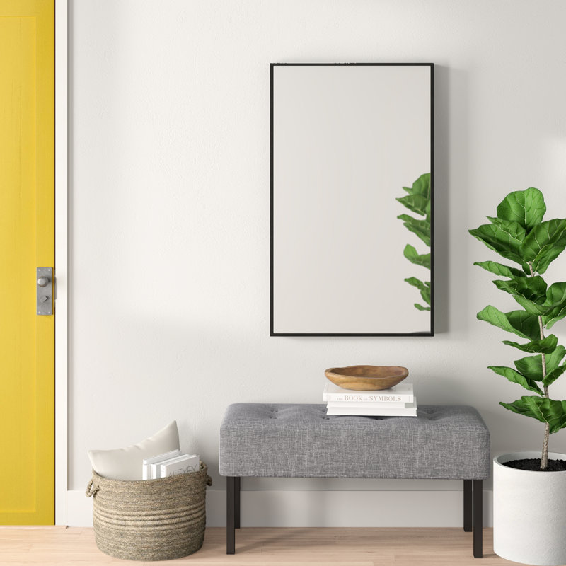 Wooden Minimalistic Wall Mirror with Thin Frame, Black, 40.25" x 24.13"