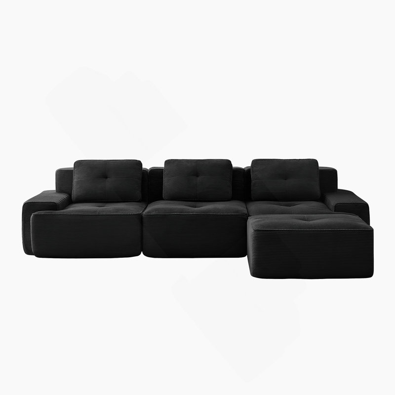 Canapé modulaire en forme de L de 117 pouces avec siège profond, repose-pieds mobile et capitonné pour une vie confortable