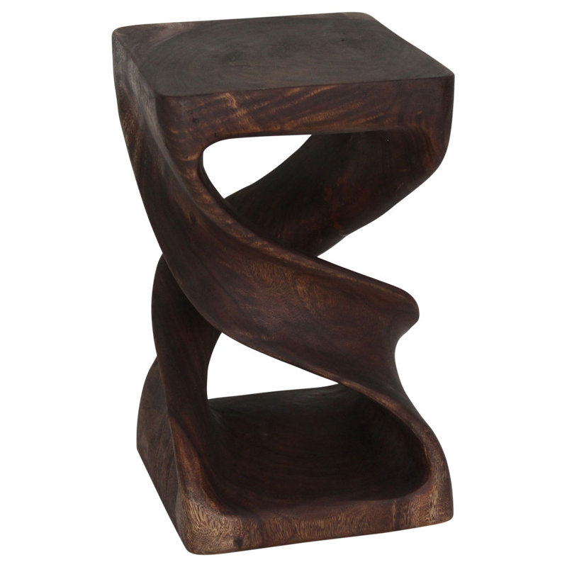 Ahliya Solid Wood Block End Table Set, Dark Brown Wood, 20" H x 12" W x 12" D