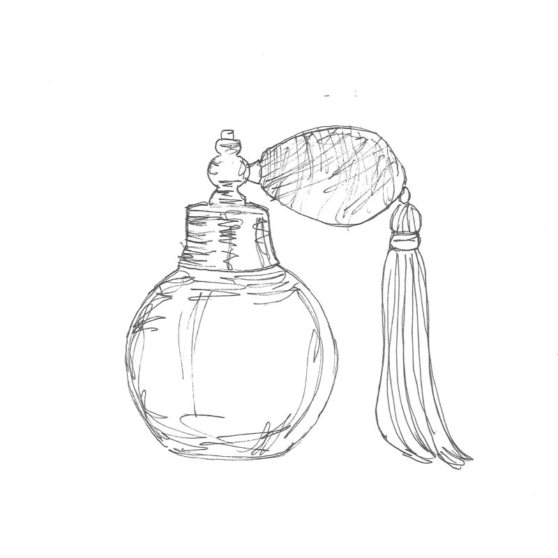 «Round Vintage Perfume», reproduction de dessin sur toile tendue, H 12 po x l 12 po
