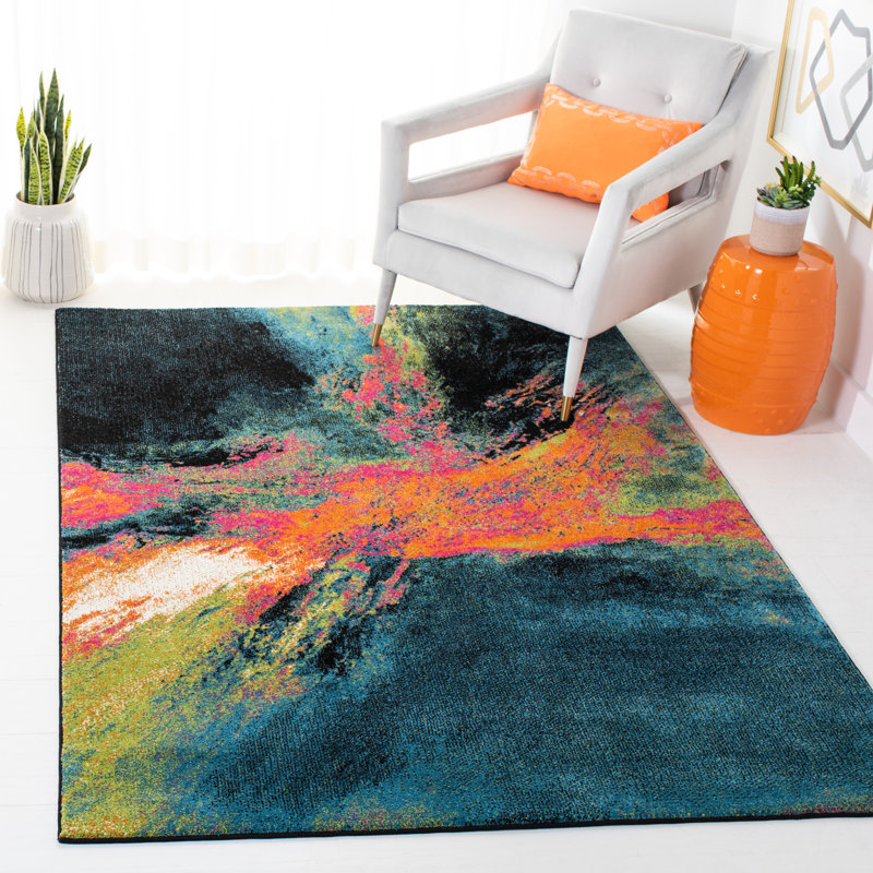 Rizzuto Abstract Blue/Orange Area Rug, Rectangle 5'3" x 7'6"