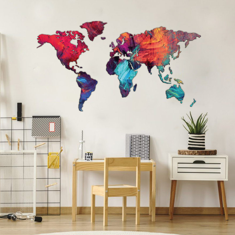 Mappa del Mondo - Gold - Rectangle Print on MDF, Black, 105cm H x 190cm W