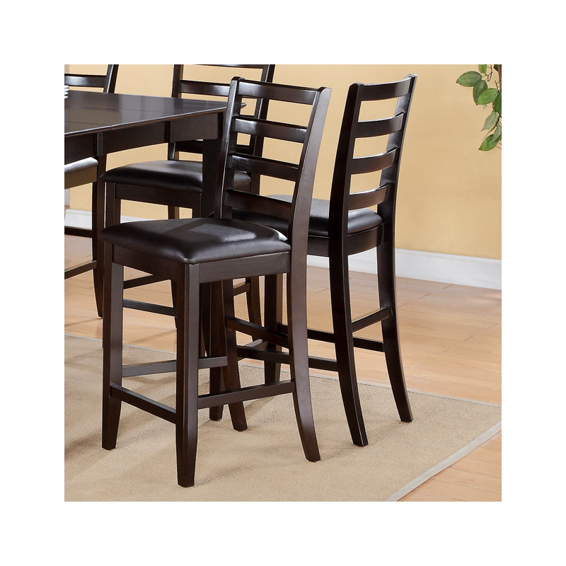 Fairwind Counter Height Barstools - Faux Leather Upholstered Wooden Chairs, Set of 2, Cappuccino
