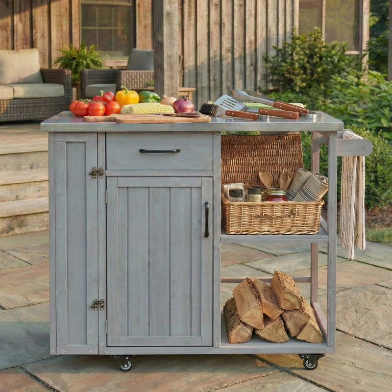 Chariot de cuisine verrouillable pour l'extérieur, Gris