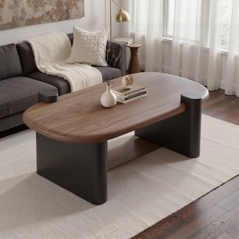 Modern Nut-Brown Solid Wood Oval Coffee Table