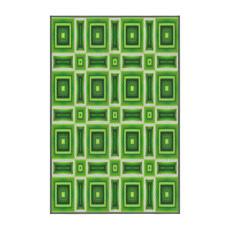 Tapis vert à motif géométrique Kinde, Rectangle 5 pi x 7 pi