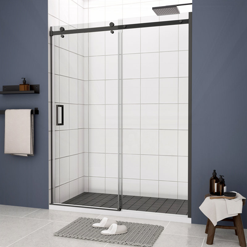 Porte de douche en verre, porte coulissante, Noir mat