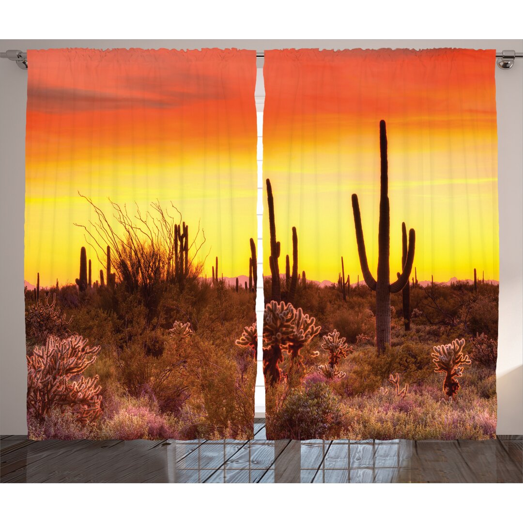 Rustikaler Vorhang, Cactus und Weeds Land, Saguaro, Gelb Rot