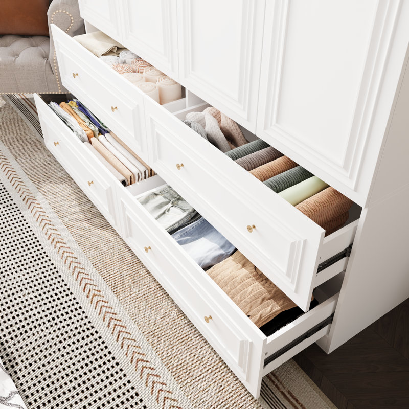 Garde-robe à grande capacité avec 4 portes et 4 tiroirs avec armoire, White
