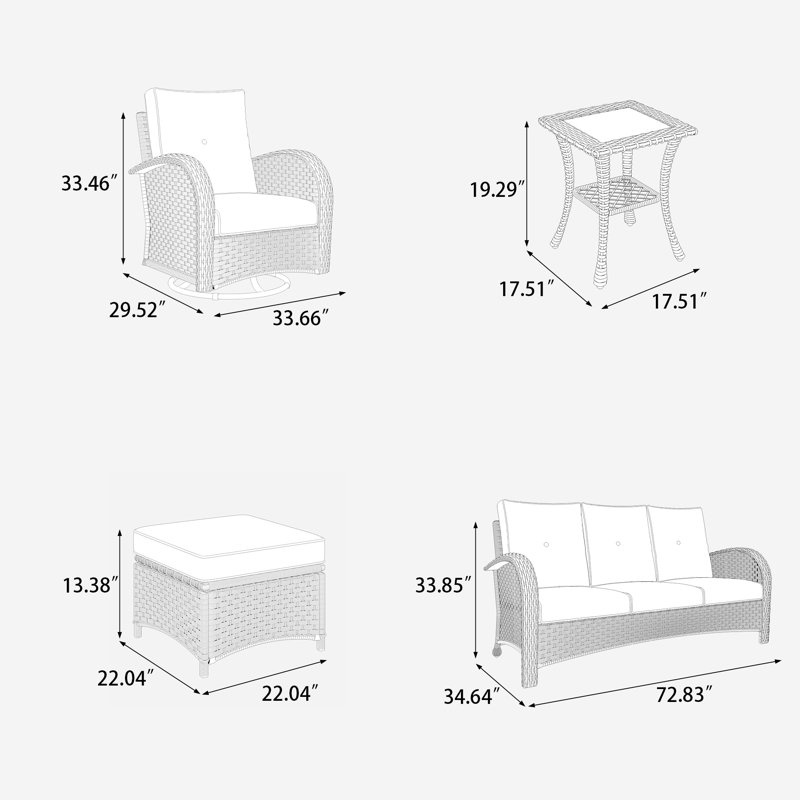 Ensemble de conversation d'extérieur 7 personnes avec coussins Lipsky, Beige, Noir