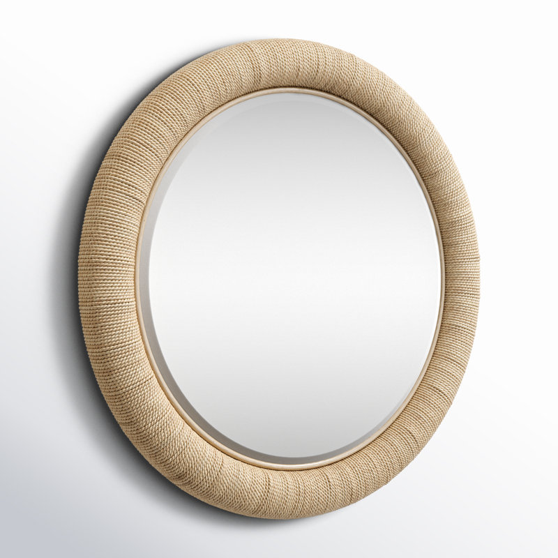 Miroir mural rond en rotin Mellonia, Naturel