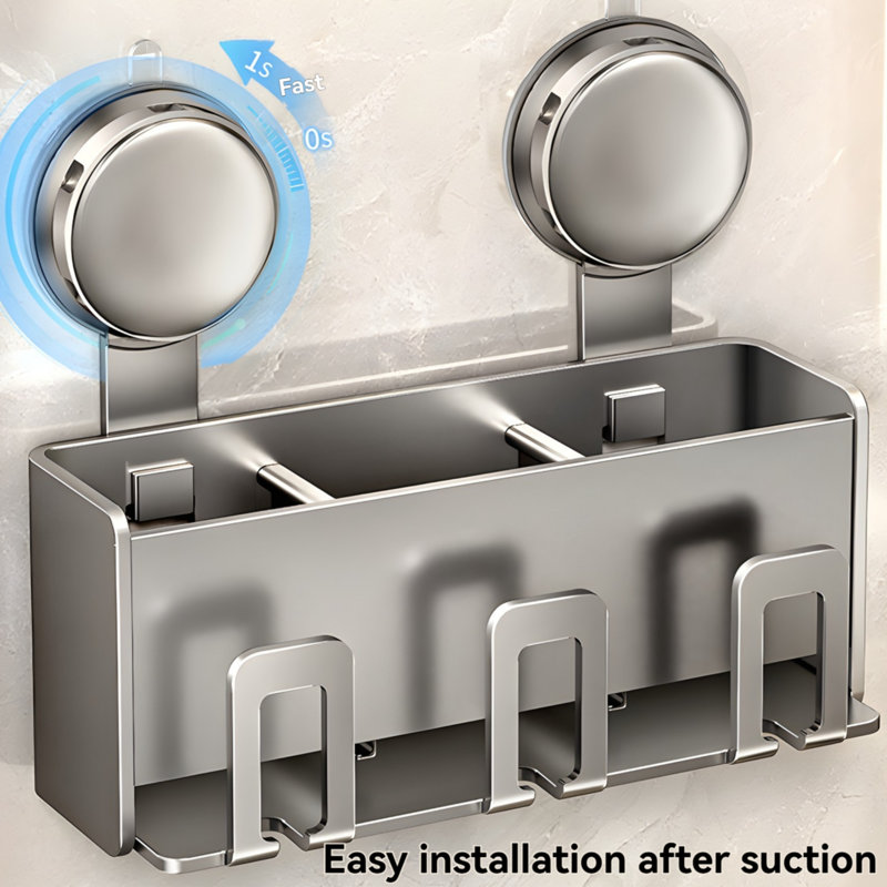 Suction Cup Toothbrush Holder Set, Non Perforated Wall Mounted Storage Rack