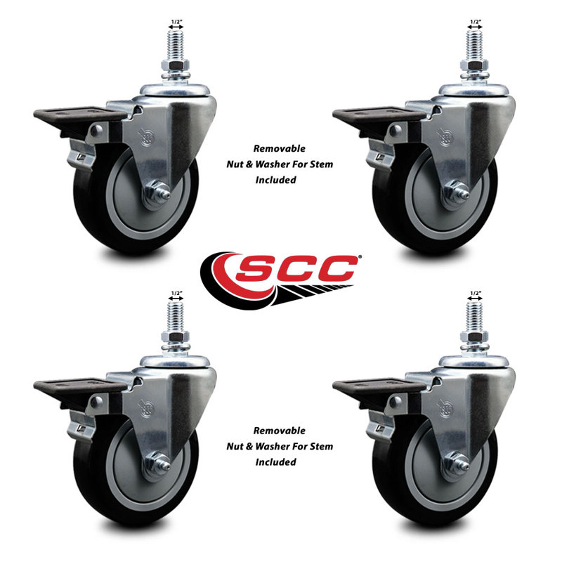 Polyurethane Wheel Swivel 10mm Threaded Stem Caster Set SCC