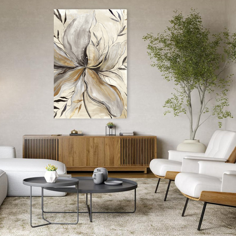 Fleur d'or Charole II abstrait, délicat, fleur élégante, art naturel, H 48 po x l 32 po