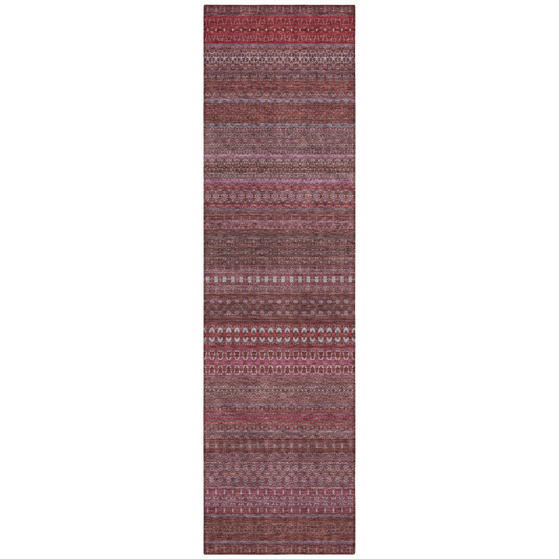 Tapis de couloir intérieur et extérieur 8 pi à rayures Merlot
