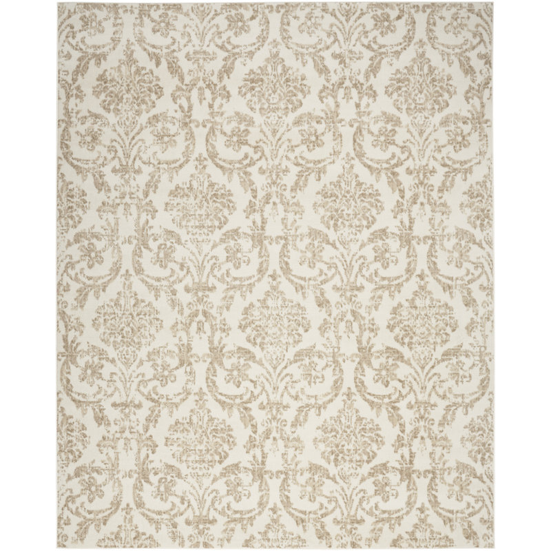 Cristiaan Damask Machine Woven Polypropylene Area Rug in Beige, Rectangle 5'3" x 7'3"
