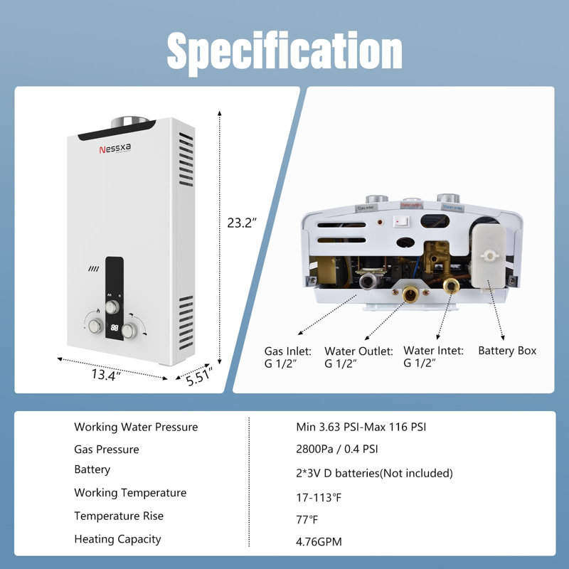 Tankless Water Heater Instant Propane Gas Water Heater 18L 4.76GPM