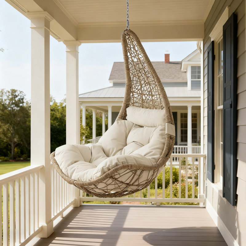 Balancelle en osier avec coussin Kya, Beige