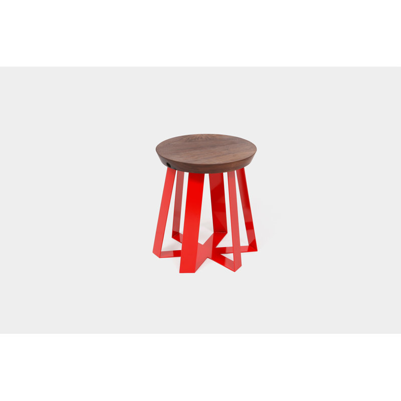 ARS Solid Wood Accent Stool, Red, Walnut