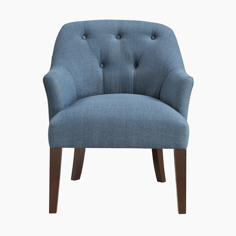 Perlas 26.5" Modern & Contemporary Accent Chair with Textured Fabric Upholstery, Button-Tufted Back & Solid Wood Legs