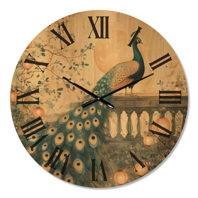 Balcon au clair de lune avec lanterne - Horloge murale asiatique, imprimée sur bois, Médium