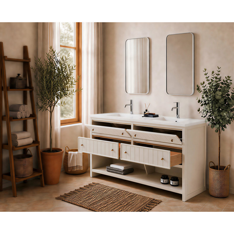 Base de meuble-lavabo en contreplaqué blanc crème 60 po Rennes, White/Beige/Cream