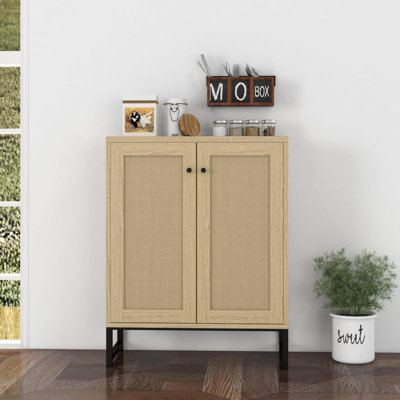 Rattan Decorated 2 Doors Storage Cabinet Accent Cabinet Living Room Cupboard Kitchen Sideboard Buffet Table (Natural) -  Bayou Breeze, 4DE8096D90A94A3682D9A41457C79786