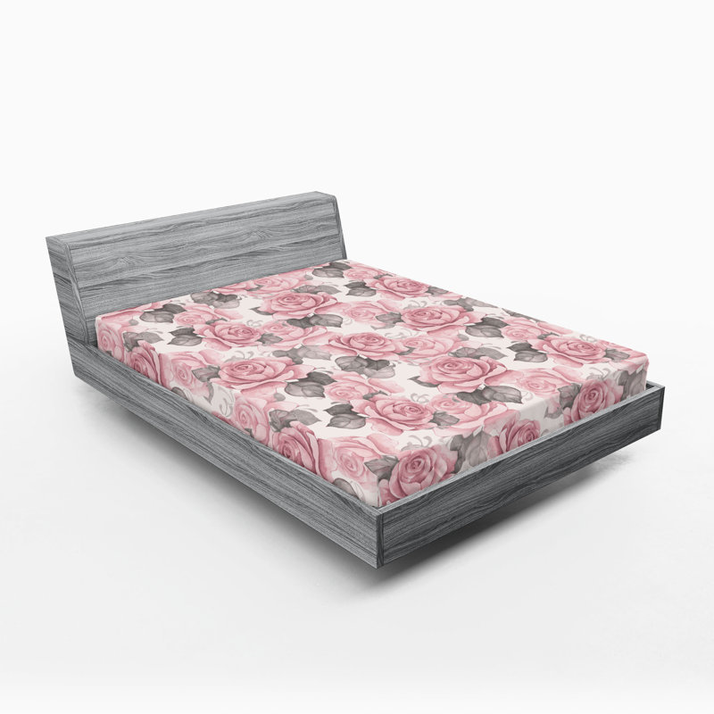 Drap-housse Ambesonne, Rose pâle, taupe, gris / floral, Drap-housse très grand californien