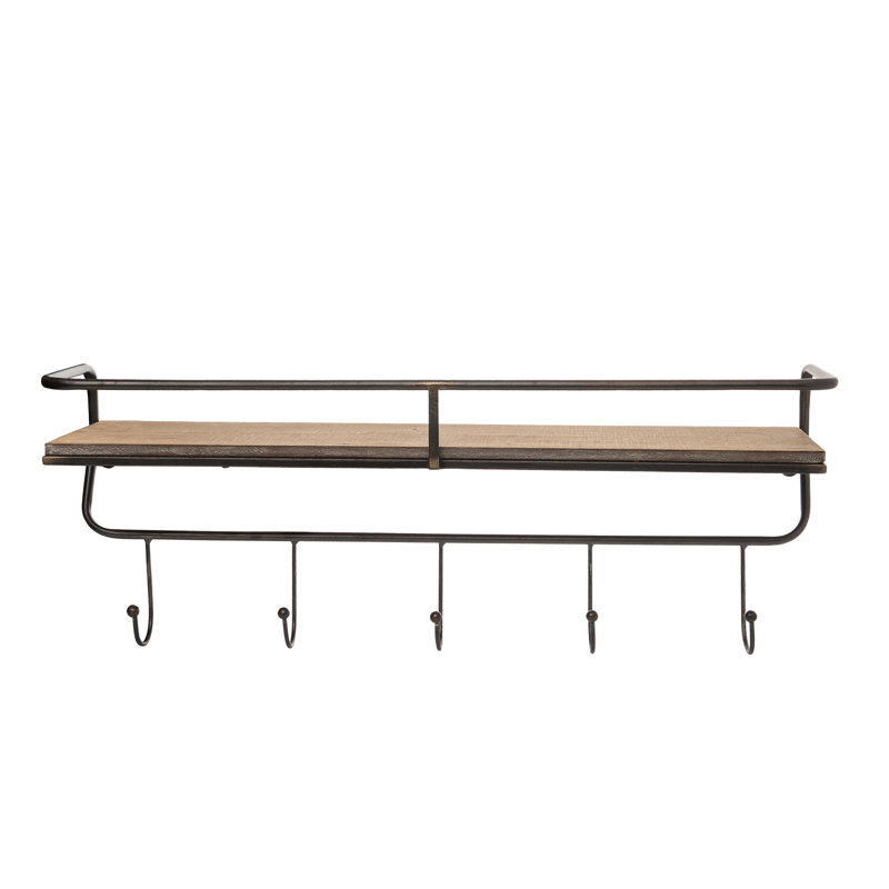 VIP Metal 24.21 in. Brown Wall Rack with Shelf and Hooks