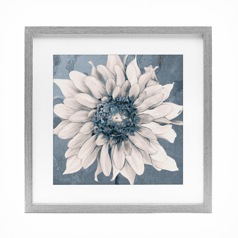 «Gilded Blue Blossom», reproduction d'art sous verre, design par Sophie 6, Cadre de ferme gris, H 13 po x l 13 po