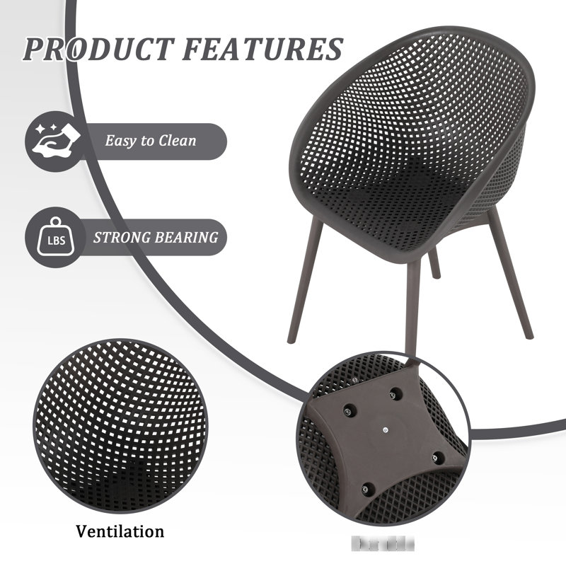 2 Warm Grey All-Weather Lounge Chairs, Pp Plastic For Indoor/Outdoor, Lightweight Patio, Beach, Living Room, High-Grade Pp, , -, , 90 Setup, Non-Scratch, Fashion-Forward Mesh, Ergonomic Contour, All