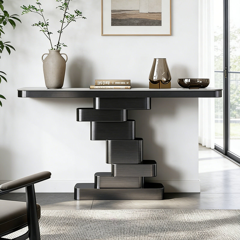 Console moderne en acier inoxydable avec base noire