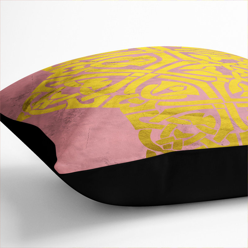 Peach Gold Mandala No.1 Scatter Cushion, Black, 40cm H x 40cm W x 15cm D