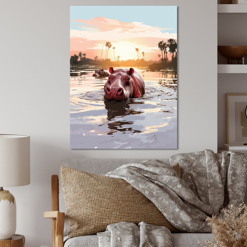 Gris, silhouette, hippopotame safari - art mural hippopotame, H 20 po x l 12 po x P 1 po